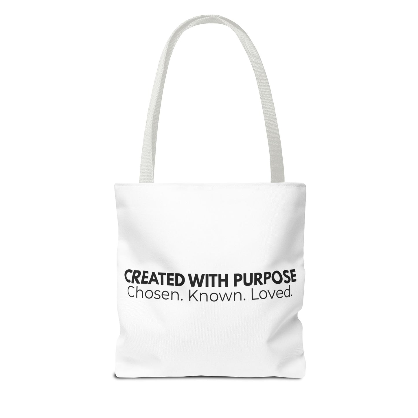 Created With Purpose Tote Bag — “Chosen. Known. Loved.” Inspirational Canvas Tote