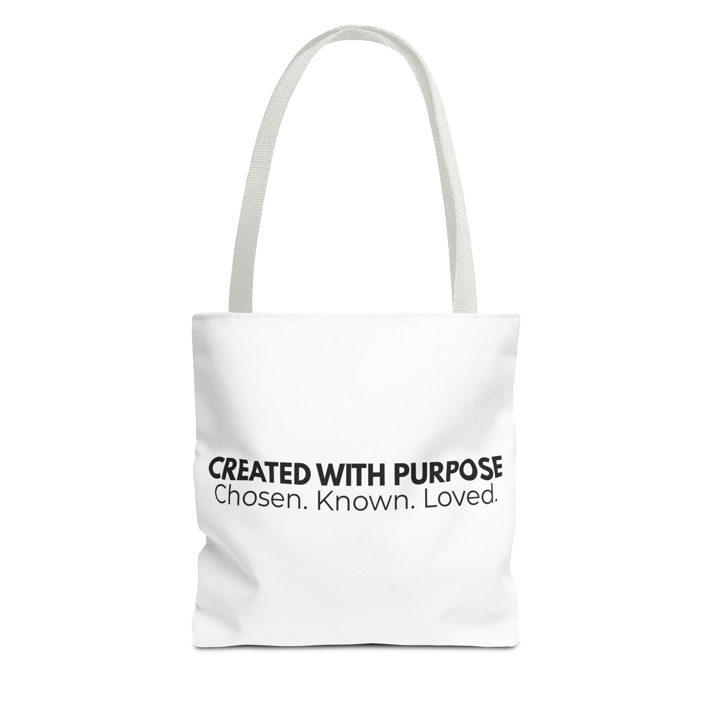 Created With Purpose Tote Bag — “Chosen. Known. Loved.” Inspirational Canvas Tote
