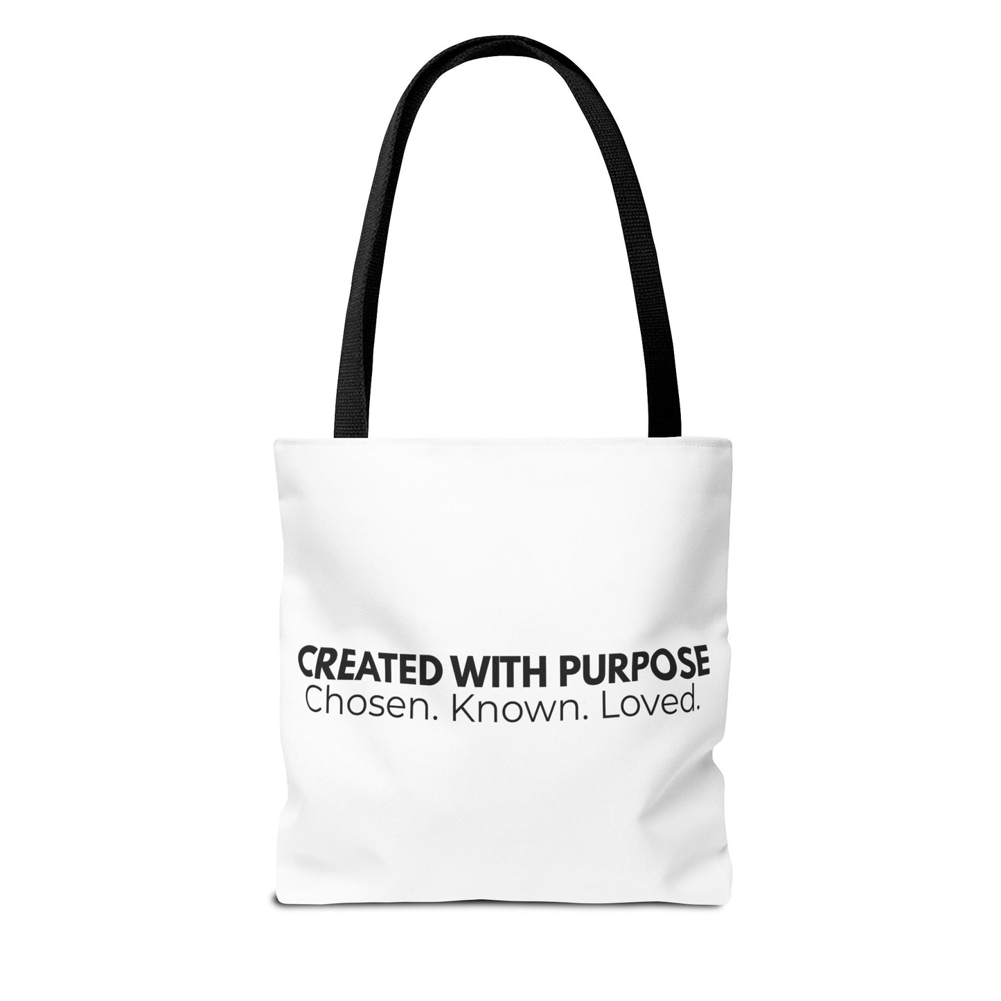 Created With Purpose Tote Bag — “Chosen. Known. Loved.” Inspirational Canvas Tote