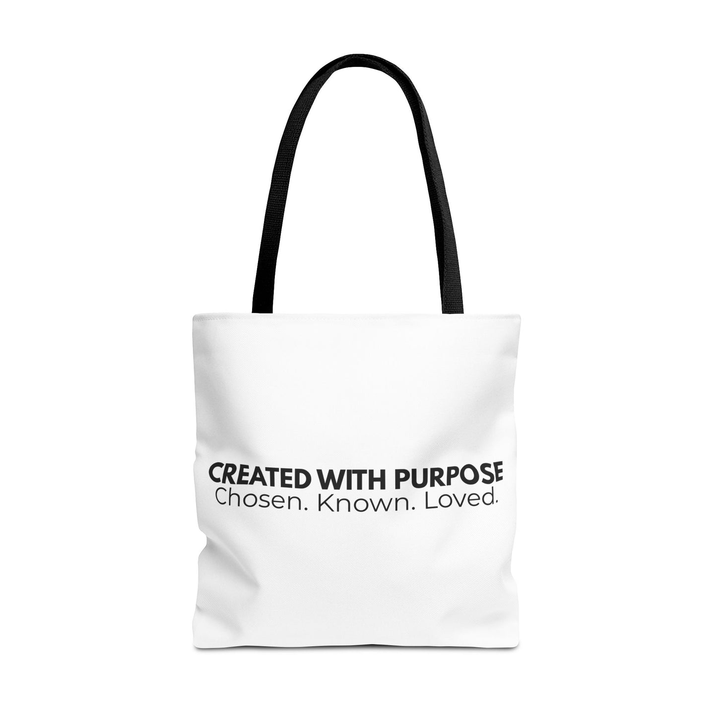 Created With Purpose Tote Bag — “Chosen. Known. Loved.” Inspirational Canvas Tote