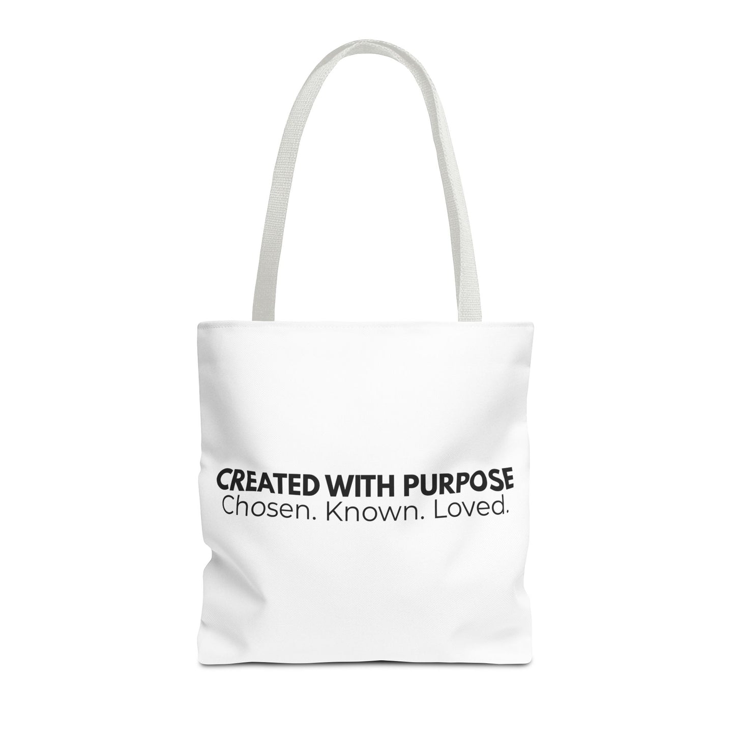 Created With Purpose Tote Bag — “Chosen. Known. Loved.” Inspirational Canvas Tote