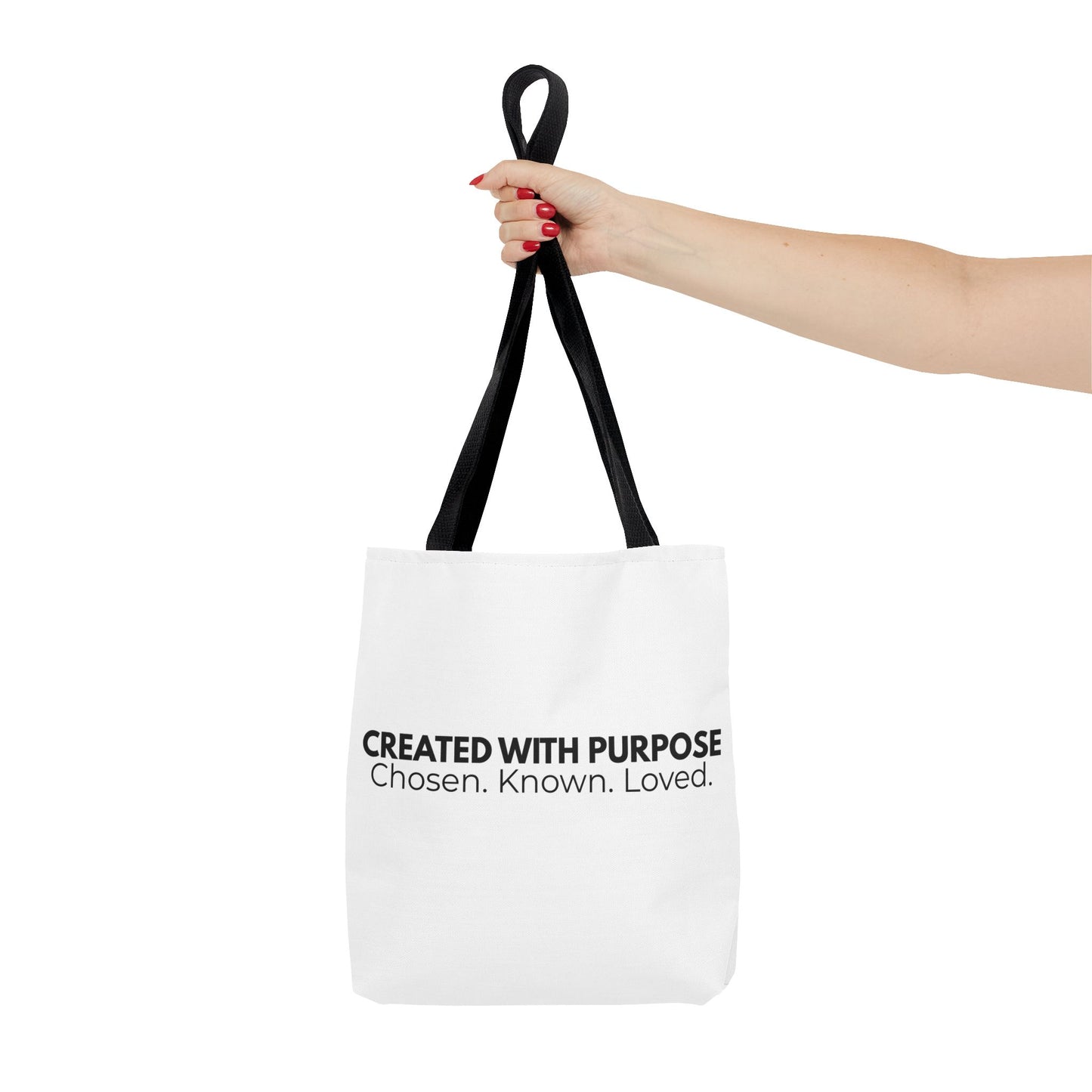 Created With Purpose Tote Bag — “Chosen. Known. Loved.” Inspirational Canvas Tote