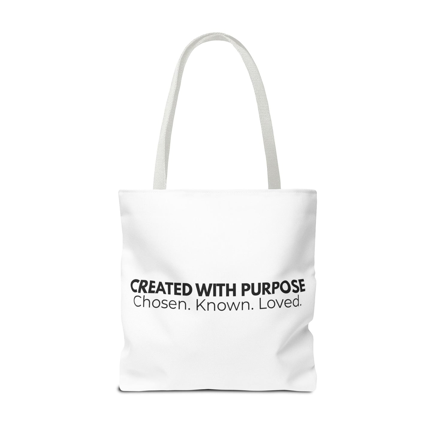Created With Purpose Tote Bag — “Chosen. Known. Loved.” Inspirational Canvas Tote