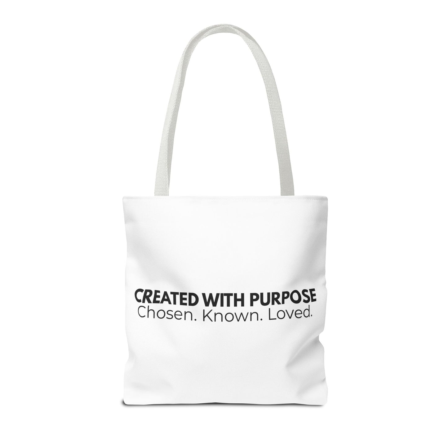 Created With Purpose Tote Bag — “Chosen. Known. Loved.” Inspirational Canvas Tote