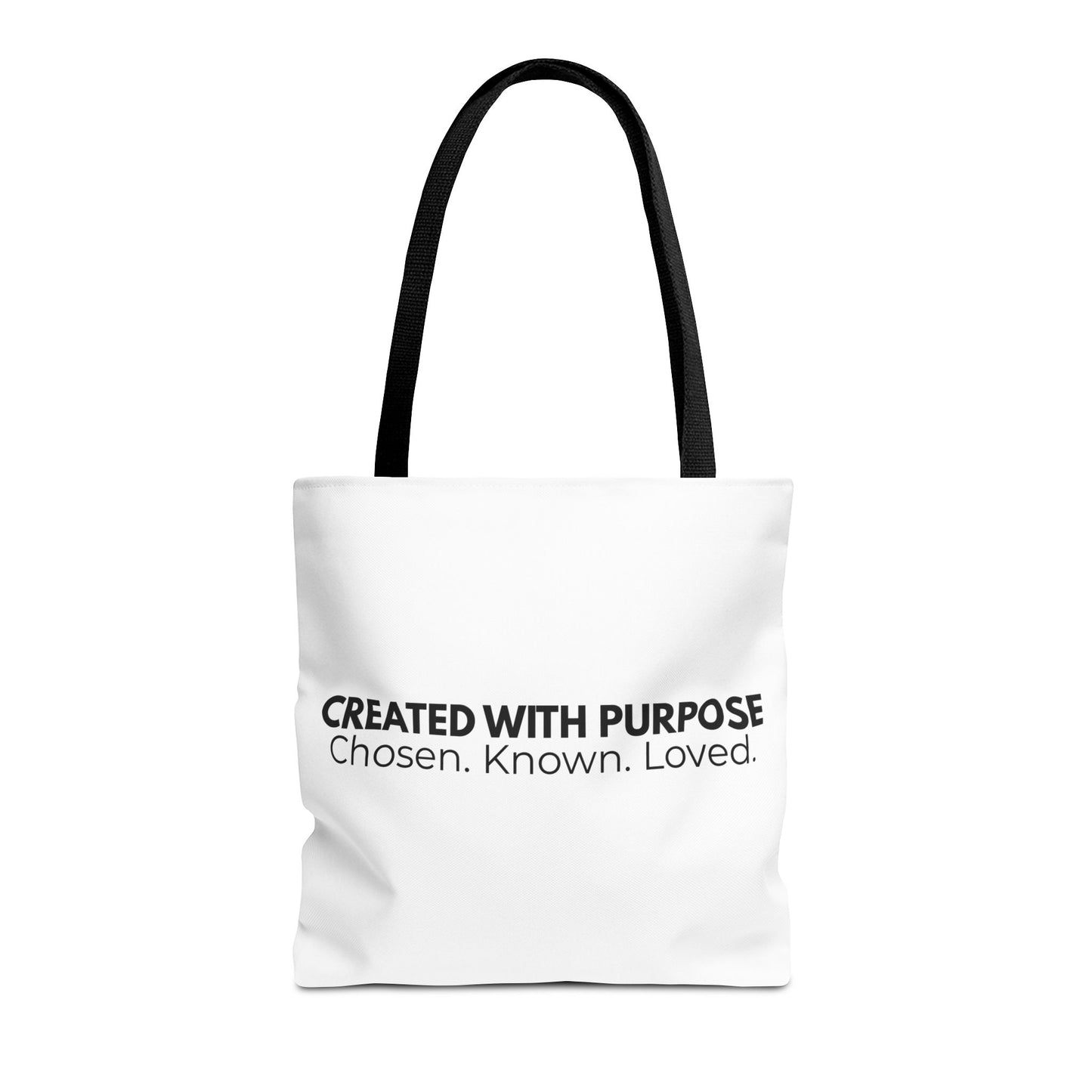 Created With Purpose Tote Bag — “Chosen. Known. Loved.” Inspirational Canvas Tote