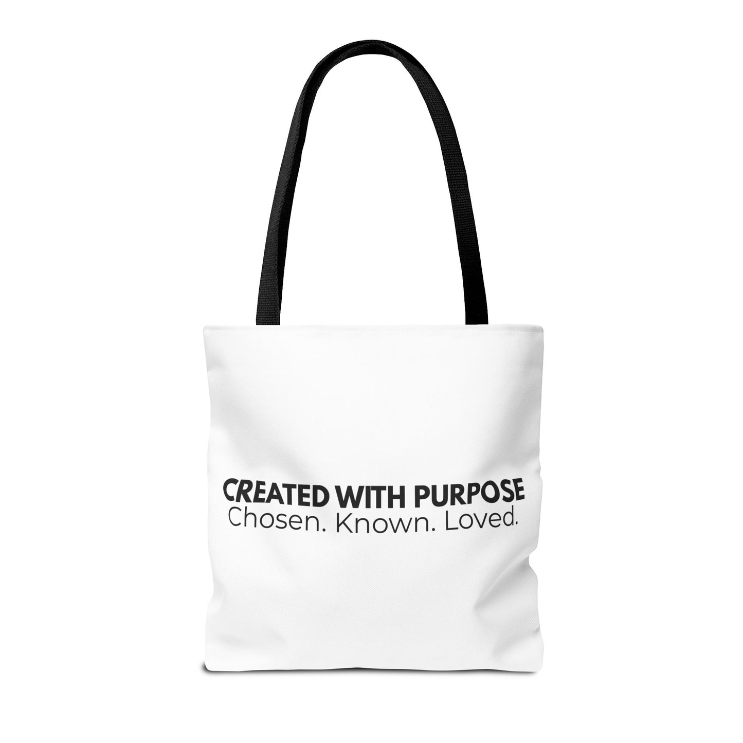 Created With Purpose Tote Bag — “Chosen. Known. Loved.” Inspirational Canvas Tote