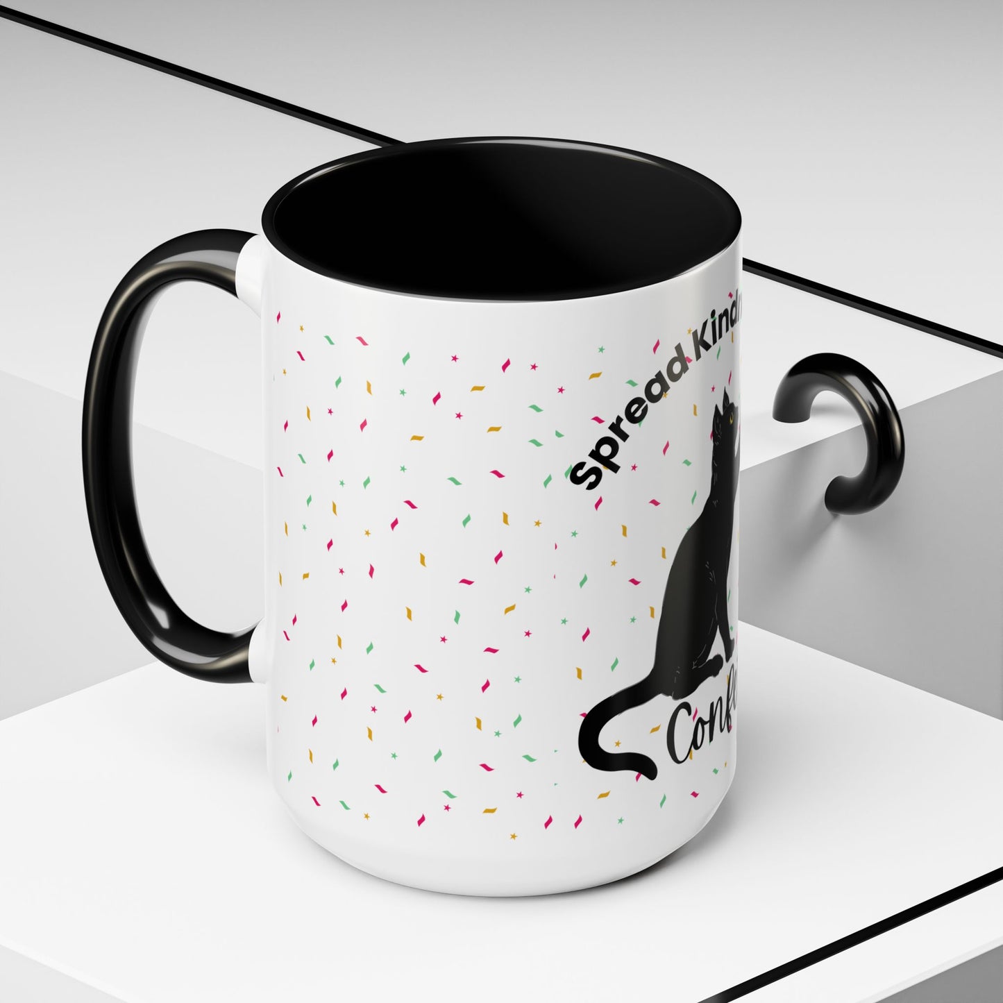 Spread Kindness Black Cat Coffee Mug - 11/15oz Accent Mug for Cat Lovers