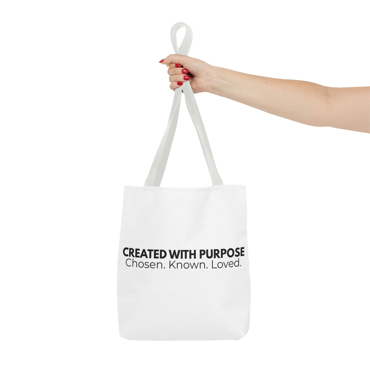 Created With Purpose Tote Bag — “Chosen. Known. Loved.” Inspirational Canvas Tote