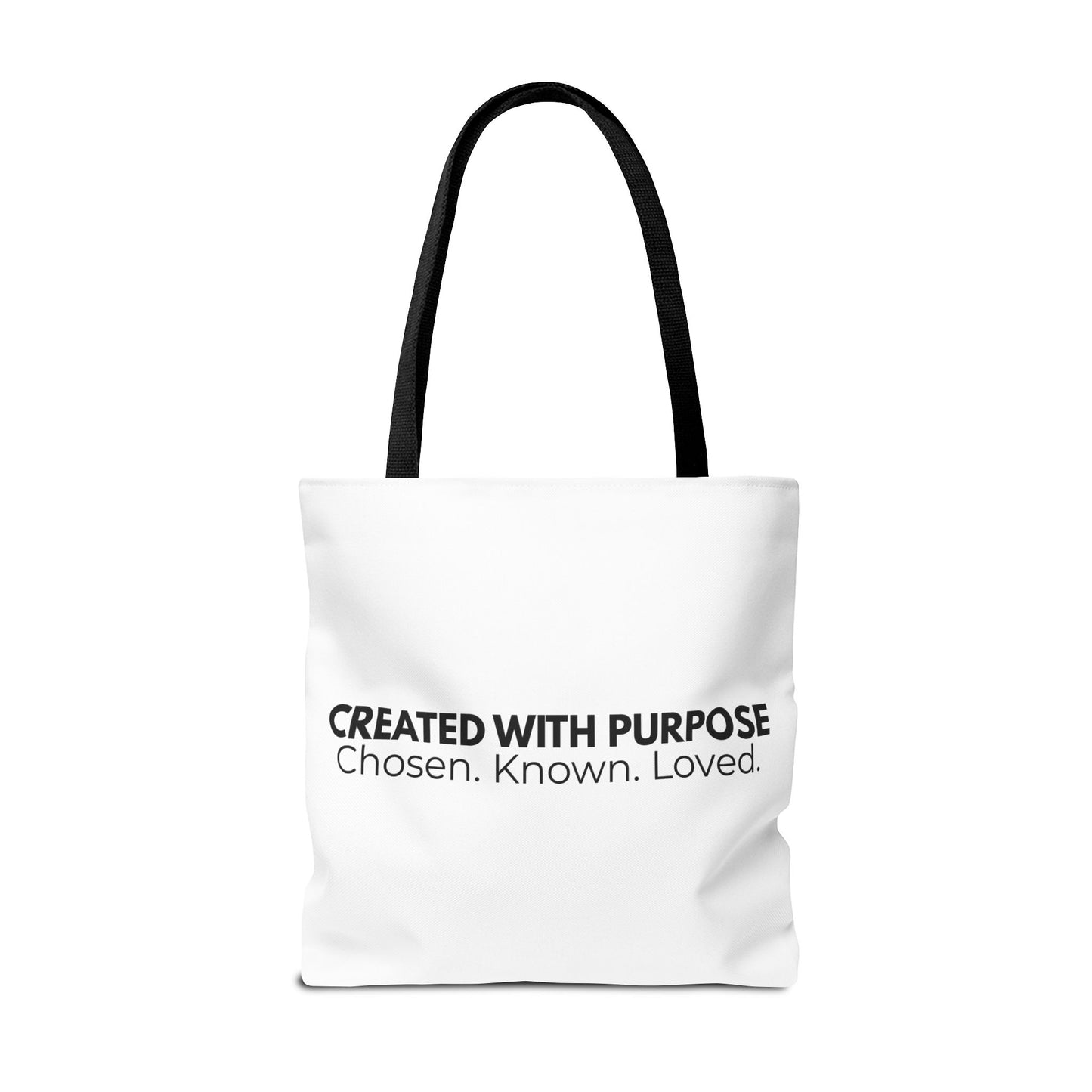 Created With Purpose Tote Bag — “Chosen. Known. Loved.” Inspirational Canvas Tote