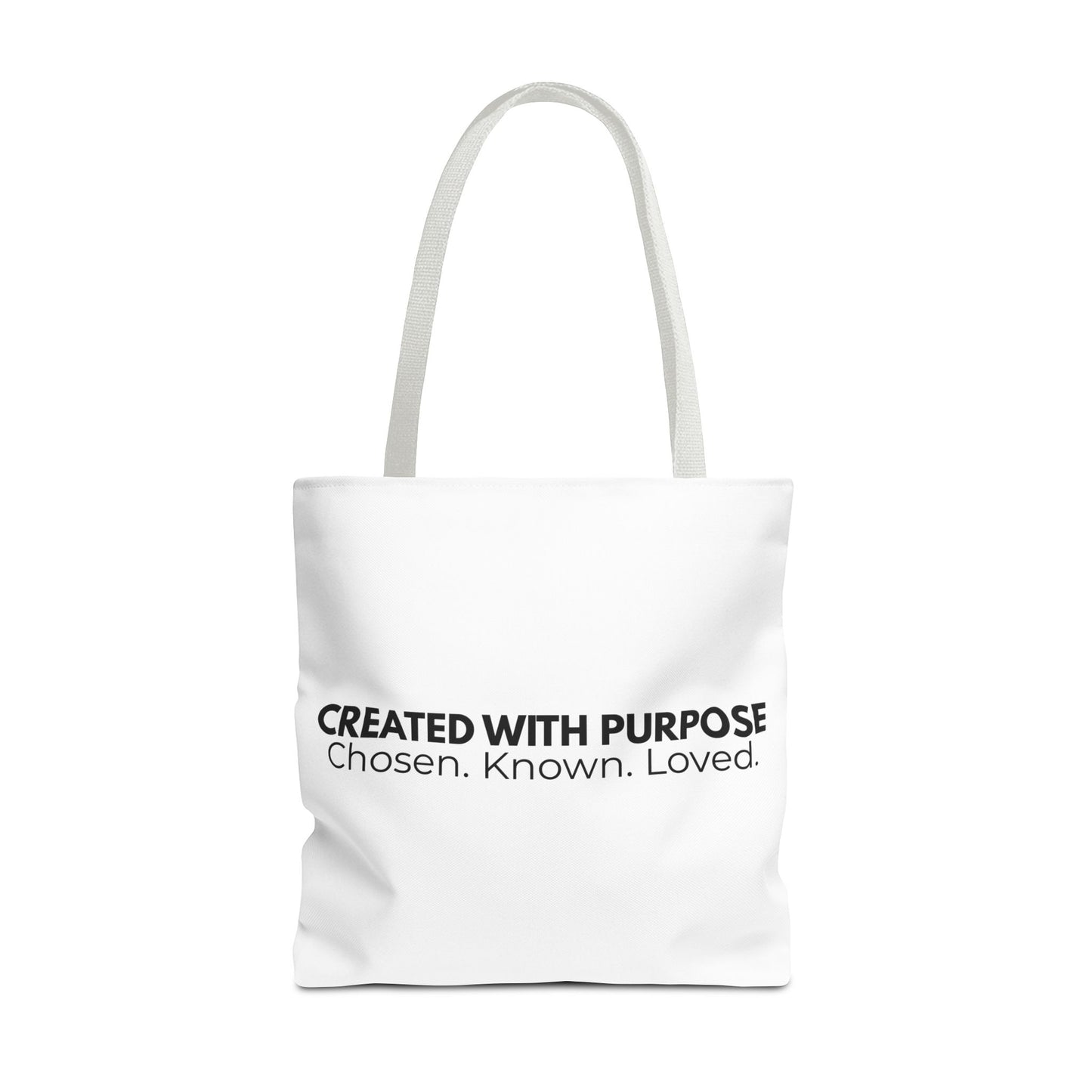 Created With Purpose Tote Bag — “Chosen. Known. Loved.” Inspirational Canvas Tote